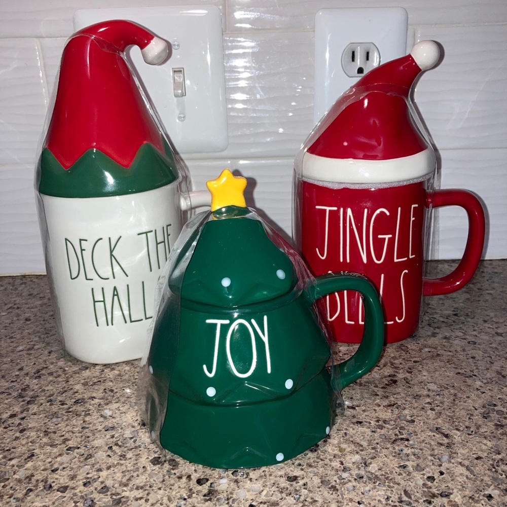 Rae Dunn Christmas ceramic mug bundle w toppers